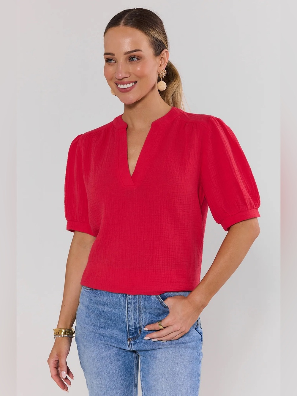 NWOT Avara Tammy 100% Cotton Lightweight Gauze Top Red Size M - Picture 2 of 11